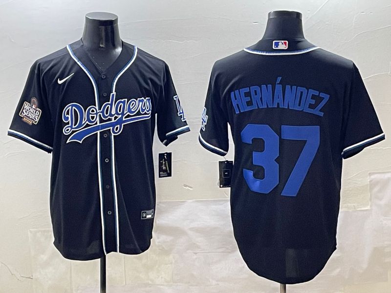 Men 2025 Los Angeles Dodgers #37 Hernandez Black Three generations Fashion Nike MLB Jersey style 7